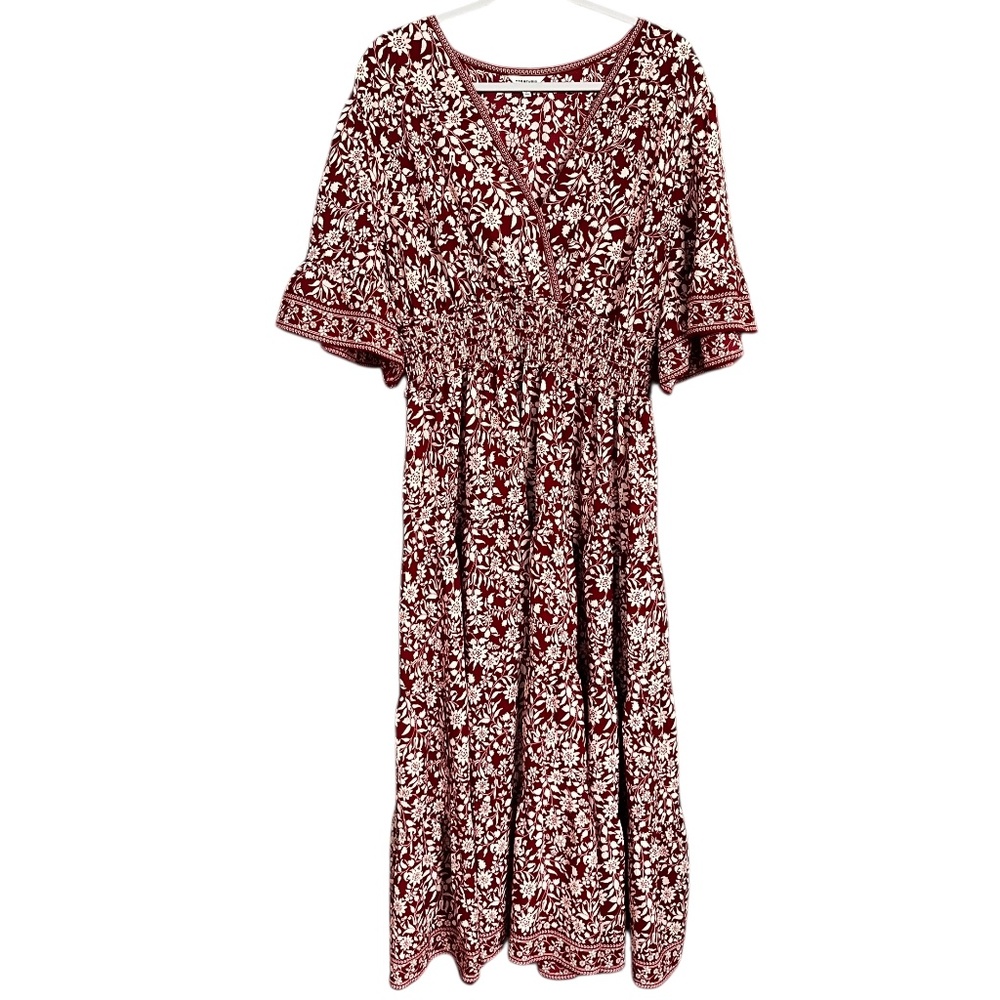 Max Studio Burgundy Floral Midi Dress
